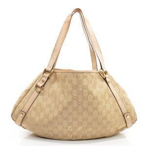 Auth Gucci Abbey Pink Tan Canvas Bag #701G17